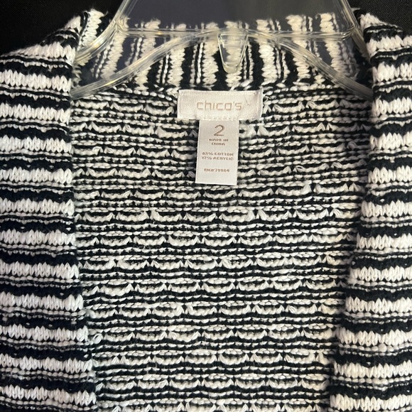 CHICO’S Striped Black and White Open Front Cardigan - Picture 4 of 4